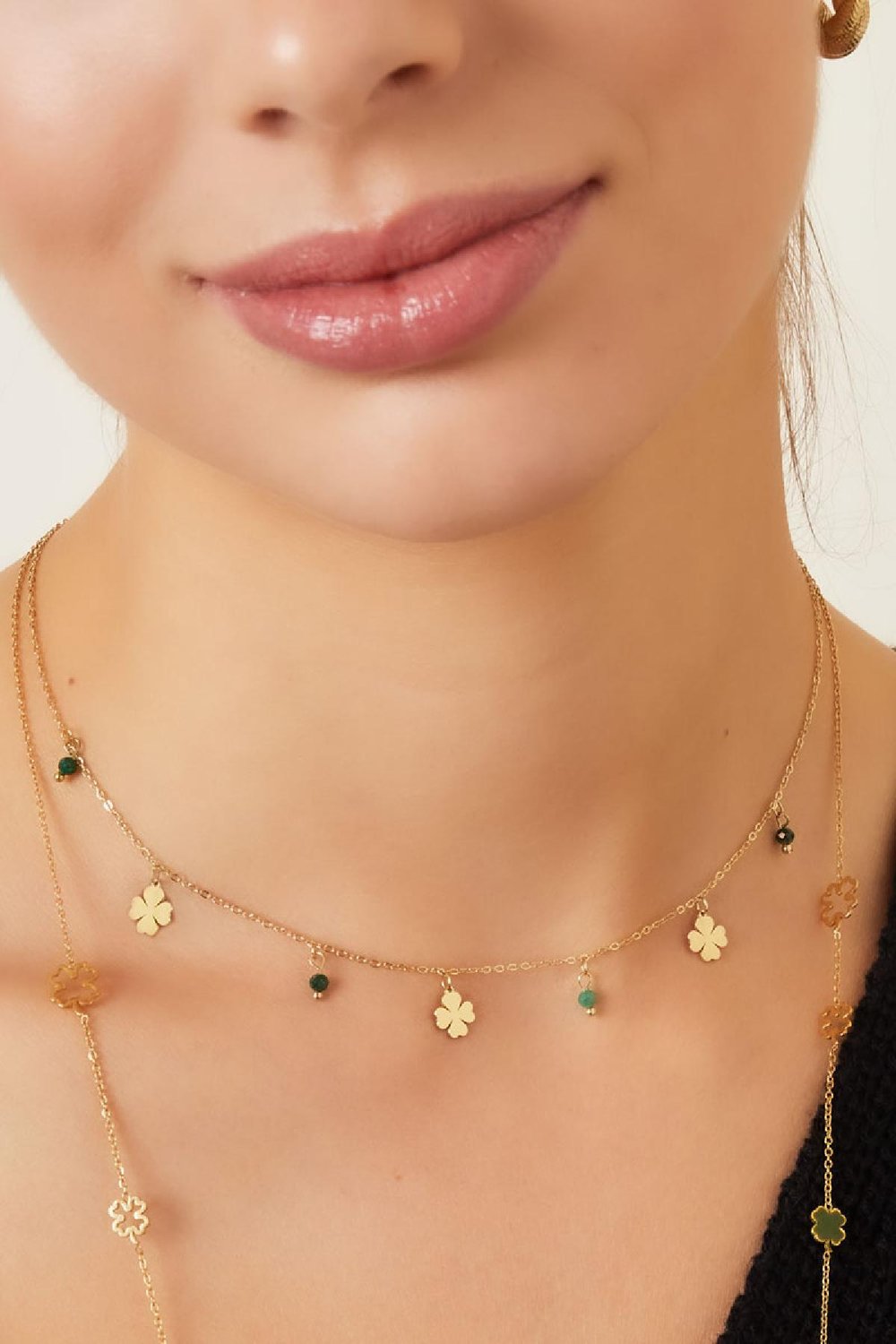 Necklace four-leaf clovers & stones Gold Color Stainless Steel h5Picture3
